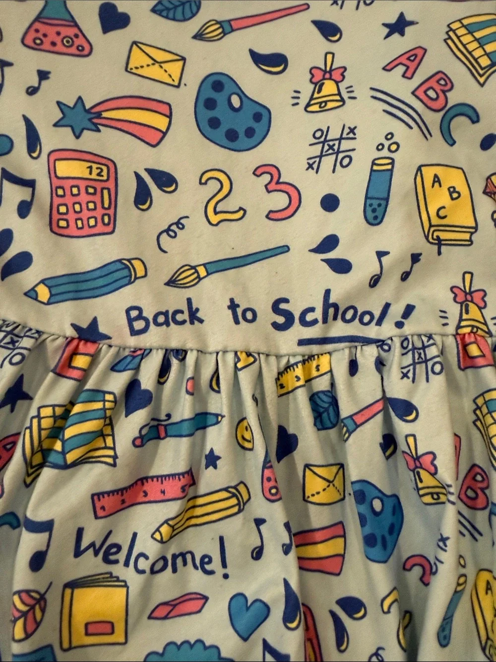 NWOT Girls' Light Blue Back to School Print Flutter-Sleeve Dress size 6-7